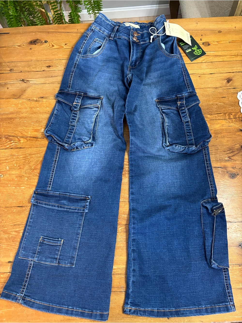LOVE TRENDS Wide Leg multi Cargo Jeans in Dark Blue Grunge Skater Streetwear